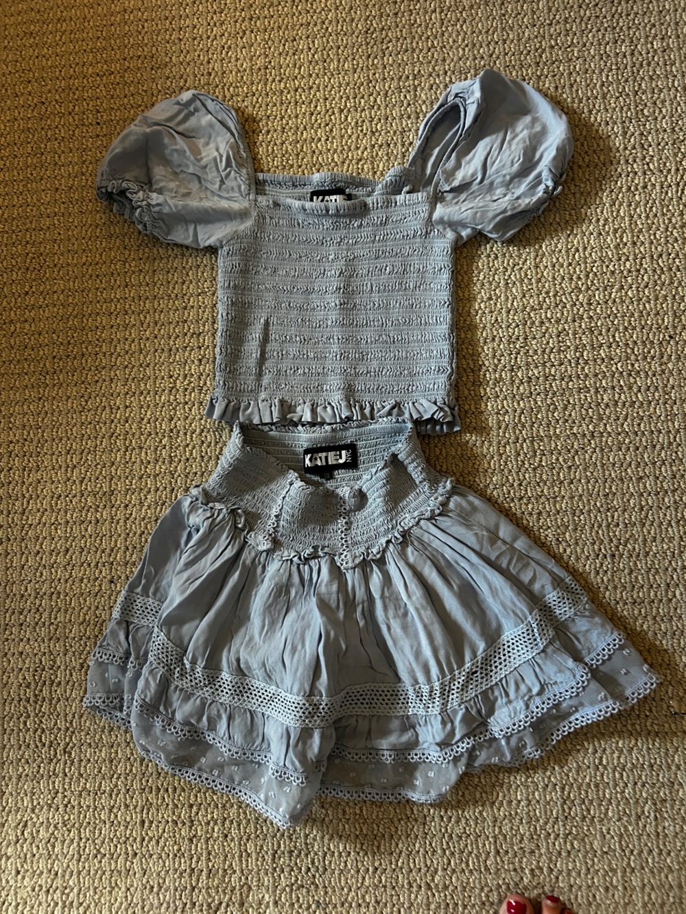 Katie J NYC Light Gray Smocked Peasant Top